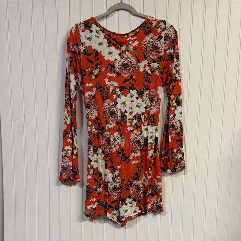 Lascana Floral Long Sleeve Jumpsuit Romper Orange Women's 8